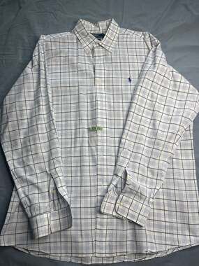 Polo Ralph Lauren Lowell Sport Button Down Shirt White Blue Grid Plaid Size L